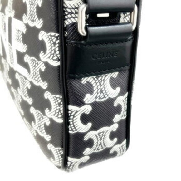 Celine Triomphe Messenger Bag Shoulder Canvas Leather Black Brown - Picture 9 of 9